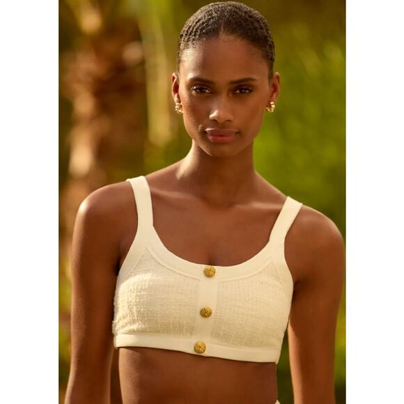 BEACH RIOT Bonnie Tweed Bikini Top in I Do White Size Medium New - Picture 3 of 8